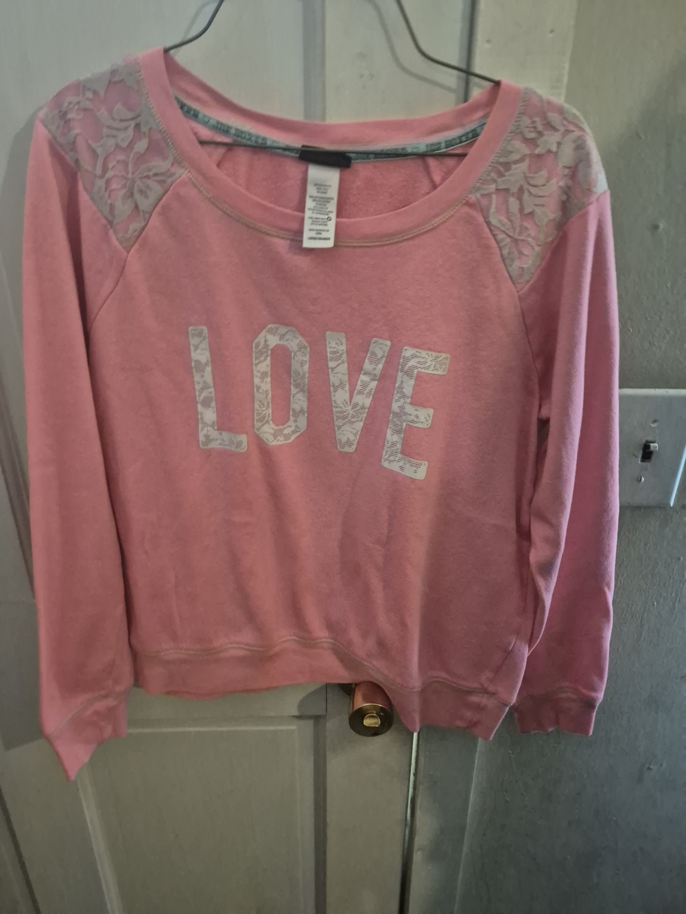 Joe Boxer Pink Lace-Shoulder 'LOVE' Crewneck Sweater